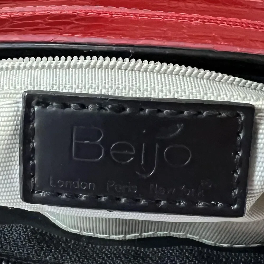 Beijo Shoulder Briefcase Bag Womens Lg Red Croc Embossed Faux Leather Tote Purse